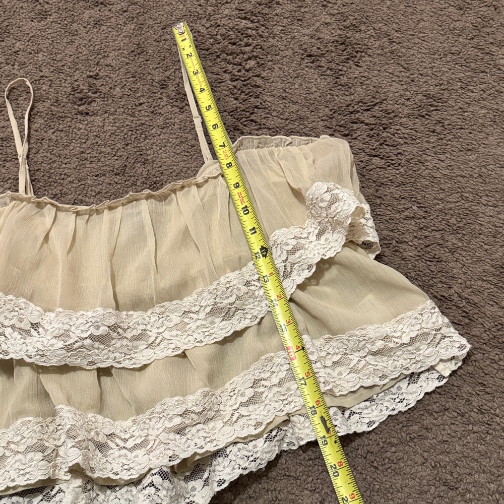 American Eagle Lace Trimmed Cropped Top-Sz M-Cream/White-Semi Sheer-Adj Straps - Picture 10 of 13